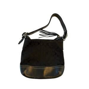 Vintage Coach Black Brown Signature Jacquard Leather Shoulder Handbag